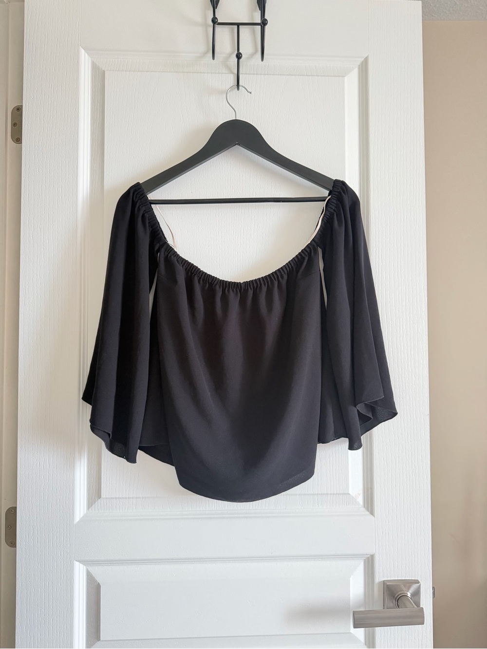 Women's Black Off-Shoulder Bell Sleeve Blouse